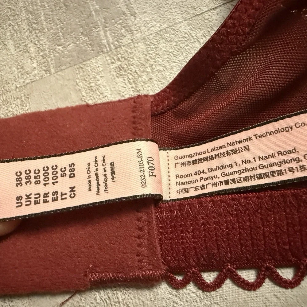Dobreva Sheer Lace Bra Size‎ 38C Wine Red Convertible Racer Strap Brand New